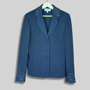 St. John Evening by Marie Gray Swarovski Knit Blazer Beads Embellished Black 10